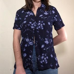 vintage cherokee blue floral short sleeve cottagecore button down